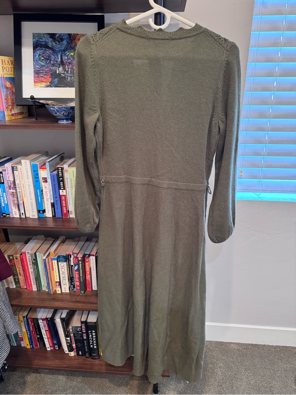 Boden Olive Knit Long-Sleeve Midi Dress with Tie Waist - Picture 5 of 5
